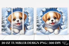 Winter Puppy Exiting Snowy Wall, Clipart 20 Oz Tumbler Product Image 1