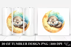 Colorful Baby Otter Sleeping on Moon | 20 Oz Tumbler Product Image 1
