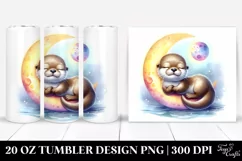 Colorful Baby Otter Sleeping on Moon | 20 Oz Tumbler Product Image 1