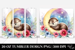 Colorful Baby Otter Sleeping on Moon | 20 Oz Tumbler Product Image 1