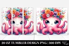 Cartoon-Style Octopus with Flower Crown | 20 oz Tumbler Product Image 1
