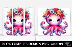 Cartoon-Style Octopus with Flower Crown | 20 oz Tumbler Product Image 1