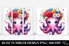 Cartoon-Style Octopus with Flower Crown | 20 oz Tumbler Product Image 1
