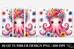 Cartoon-Style Octopus with Flower Crown | 20 oz Tumbler Product Image 1
