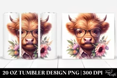Highland Cow with Flower Bouquet, Transparent 20 Oz Tumbler Product Image 1