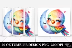 Colorful Baby Parrot Sleeping on Moon | 20 Oz Tumbler Product Image 1