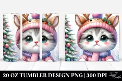 Watercolor Kitten with Reindeer Horns, Transparent 20 Oz Product Image 1