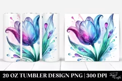 20 Oz Tumbler Sublimation | Glossy Tulip Watercolor Splash Product Image 1