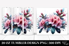 20 Oz Tumbler Sublimation | Watercolor Rhododendron Metallic Product Image 1