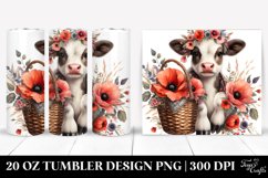 Detailed Boho Baby Cow with Flowers | 20 Oz Tumbler Product Image 1