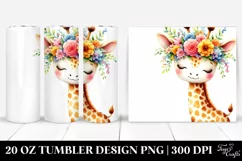 Cartoon-Style Giraffe with Flower Crown, 20 Oz Tumbler Product Image 1