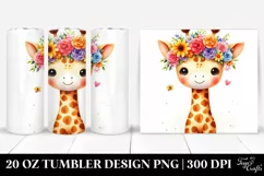 Cartoon-Style Giraffe with Flower Crown, High-Res 20 Oz Product Image 1