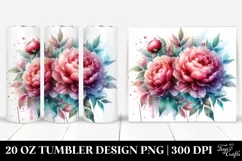 20 Oz Tumbler Sublimation | Glossy Peonies Watercolor Splash Product Image 1