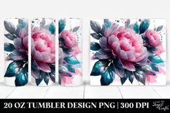 20 Oz Tumbler Sublimation | Glossy Peonies Watercolor Splash Product Image 1