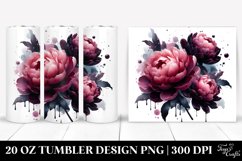 20 Oz Tumbler Sublimation | Glossy Peonies Watercolor Splash Product Image 1
