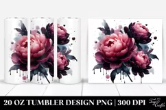 20 Oz Tumbler Sublimation | Glossy Peonies Watercolor Splash Product Image 1