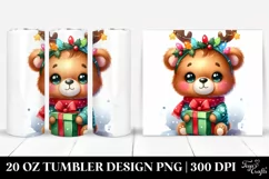 Cute Christmas Bear with Reindeer Horns 20 Oz Tumbler Product Image 1