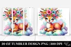 Cartoon-Style Deer on Cloud with Flower Crown, 20 Oz Tumbler Product Image 1