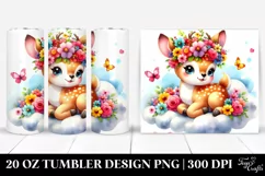 Cartoon-Style Deer on Cloud with Flower Crown, 20 Oz Tumbler Product Image 1