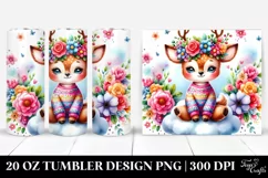Cartoon-Style Deer on Cloud with Flower Crown, 20 Oz Tumbler Product Image 1