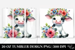 Cartoon-Style Cow with Flower Crown, Transparent 20 Oz Product Image 1