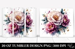 20 Oz Tumbler Sublimation | Golden Peonies Watercolor Product Image 1