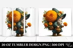detailed Watercolor Small Gnome Marigold Bouquet Product Image 1