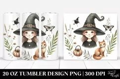 Smiling Witch with Cat Tumbler | 20 oz Tumbler Product Image 1