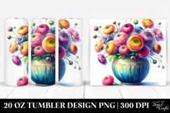 20 Oz Tumbler Sublimation | Colorful Ranunculus Vase | Product Image 1