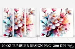 20 Oz Tumbler Sublimation | Shiny Cherry Blossom Watercolor Product Image 1
