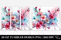 20 Oz Tumbler Sublimation | Shiny Cherry Blossom Watercolor Product Image 1