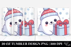 Cute Baby Seal Hiding Behind Gift Box, 20 Oz Tumbler Product Image 1
