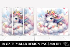 Watercolor Pastel Cute Baby Unicorn Surrounded by Spring Product Image 1