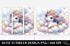 Watercolor Pastel Cute Baby Unicorn Surrounded by Spring Product Image 1