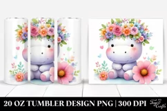 Cartoon-Style Hippo with Flower Crown, High-Res 20 Oz Product Image 1