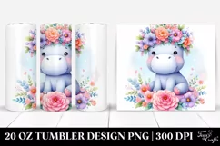 Cartoon-Style Hippo Flower Crown 20 Oz Tumbler Product Image 1