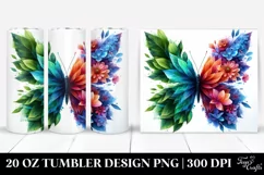 Vibrant Butterfly, Plant Leaves, 3D Flowers. 20 oz Tumbler Product Image 1