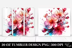 20 Oz Tumbler Sublimation | Shiny Cherry Blossom Watercolor Product Image 1