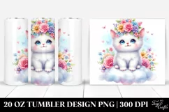 Cartoon-Style Kitten on Cloud, High-Res 20 Oz Tumbler Product Image 1