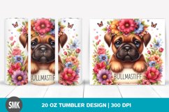 Watercolor Baby Bullmastiff Surrounded by Colorful Flowers | Product Image 1
