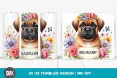 Watercolor Baby Bullmastiff Surrounded by Colorful Flowers | Product Image 1