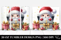 Cute Santa Behind Glittery Gift Box, 20 Oz Tumbler Product Image 1
