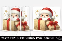Cute Santa Behind Glittery Gift Box, 20 Oz Tumbler Product Image 1