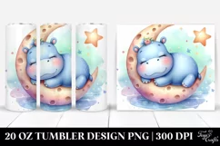 Colorful Hippo Sleeping on Moon | 20 oz Tumbler Product Image 1