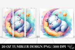 Colorful Hippo Sleeping on Moon | 20 oz Tumbler Product Image 1