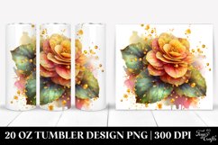20 Oz Tumbler Sublimation | Shiny Golden Watercolor Begonia Product Image 1