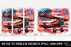 Watercolor Vintage Rusted Biplane with Fireworks | 20 Oz Product Image 1