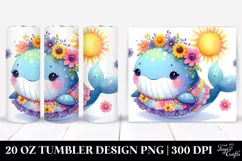 Whimsical Baby Whale with Sunflowers Clipart, High-Res 20 Oz Product Image 1