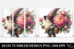 Detailed Watercolor Gnome with Peonies | 20 Oz Tumbler Product Image 1