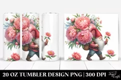 Detailed Watercolor Gnome with Peonies | 20 Oz Tumbler Product Image 1